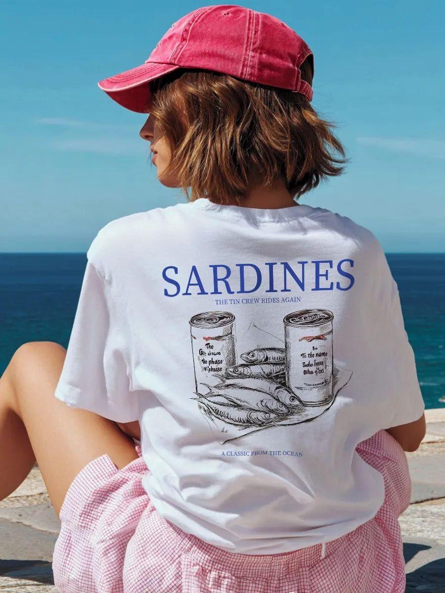 Oversized T‑shirt with Sardines print on the back S