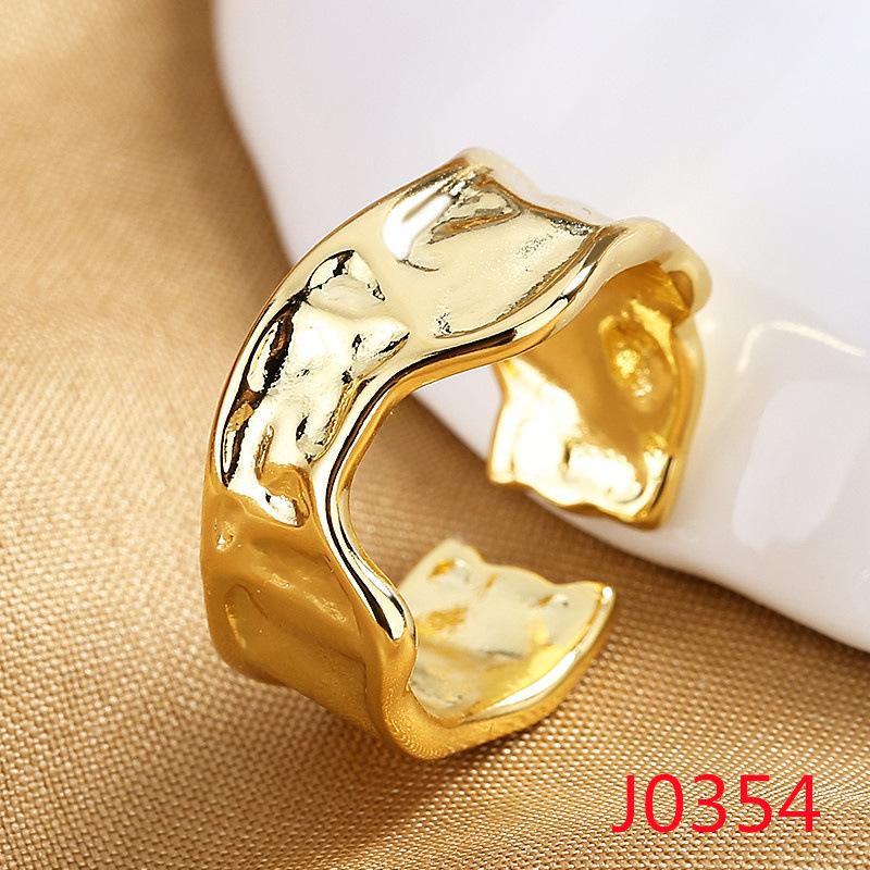2026 18K Gold Plated Ring Women's Vintage Diamond Ins Simple French Light Luxury Index Finger Geometric Opening Irregular Ring Trend