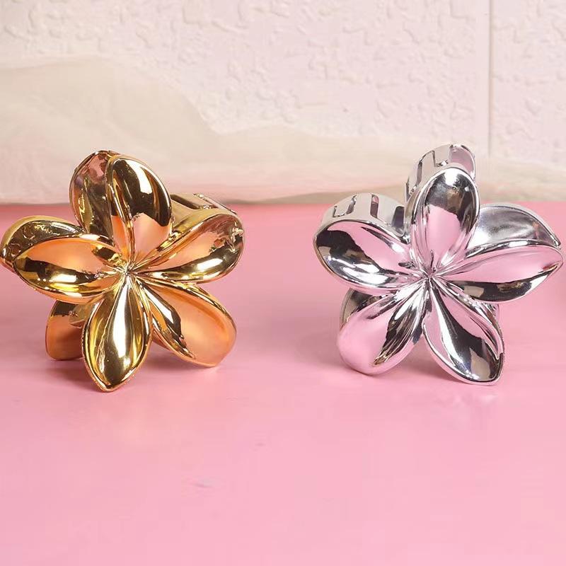 Pinza para el pelo de flor simple dorada y plateada para mujer, garra de pelo retro de acrílico brillante, accesorios para el pelo para niñas