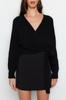 Women's Fashion New Sweater Black V-Neck Knitwear Sweater