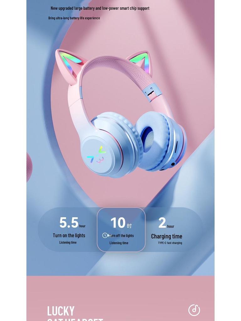 Farbverlauf Katzenohren Bluetooth Over-Ear Kabellose Gaming-Kopfhörer