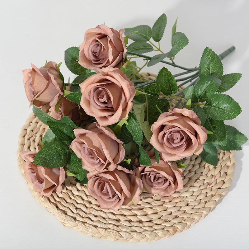 Single Of Bouquet Nine Head Roses Artificial Fake Flowers Wedding And Home Decor