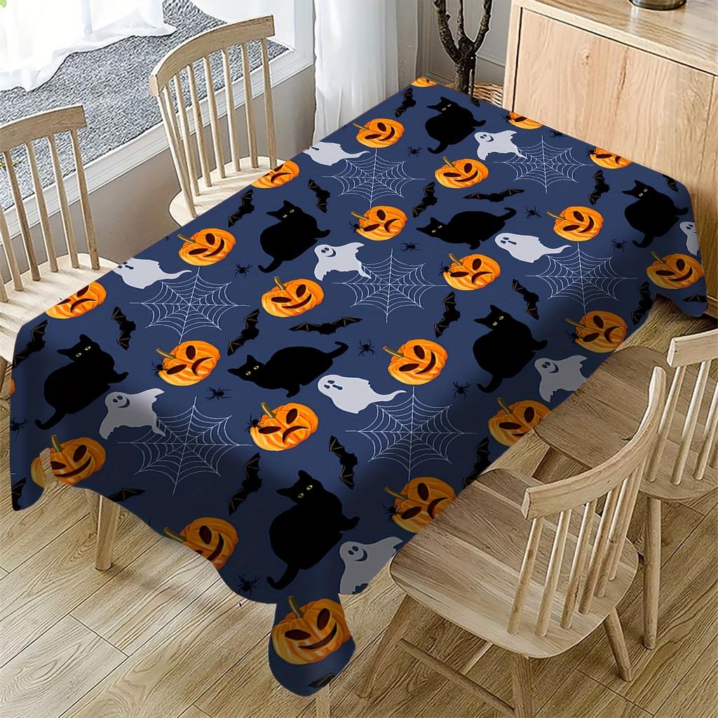 Pumpkin Ghost Cat Rectangle Tablecloth for Table Decor Home Dinner Reusable Table Cloth for Dining Room Halloween Decorations