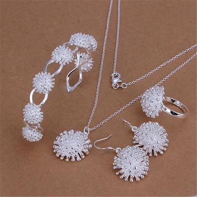 925 Sterling Silver Necklace Earring Bracelet Rings Jewelry Set for Women Fireworks Pendant Bangle Charm Fashion Party Gift