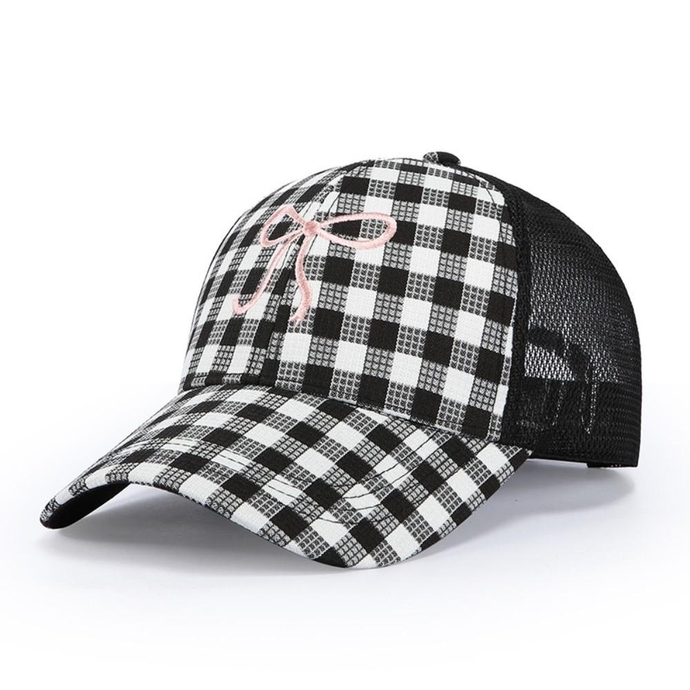 

Checkered Women s Duck Tongue Visors Bow Embroidery Sun Hats New Baseball Caps Summer Season чёрный