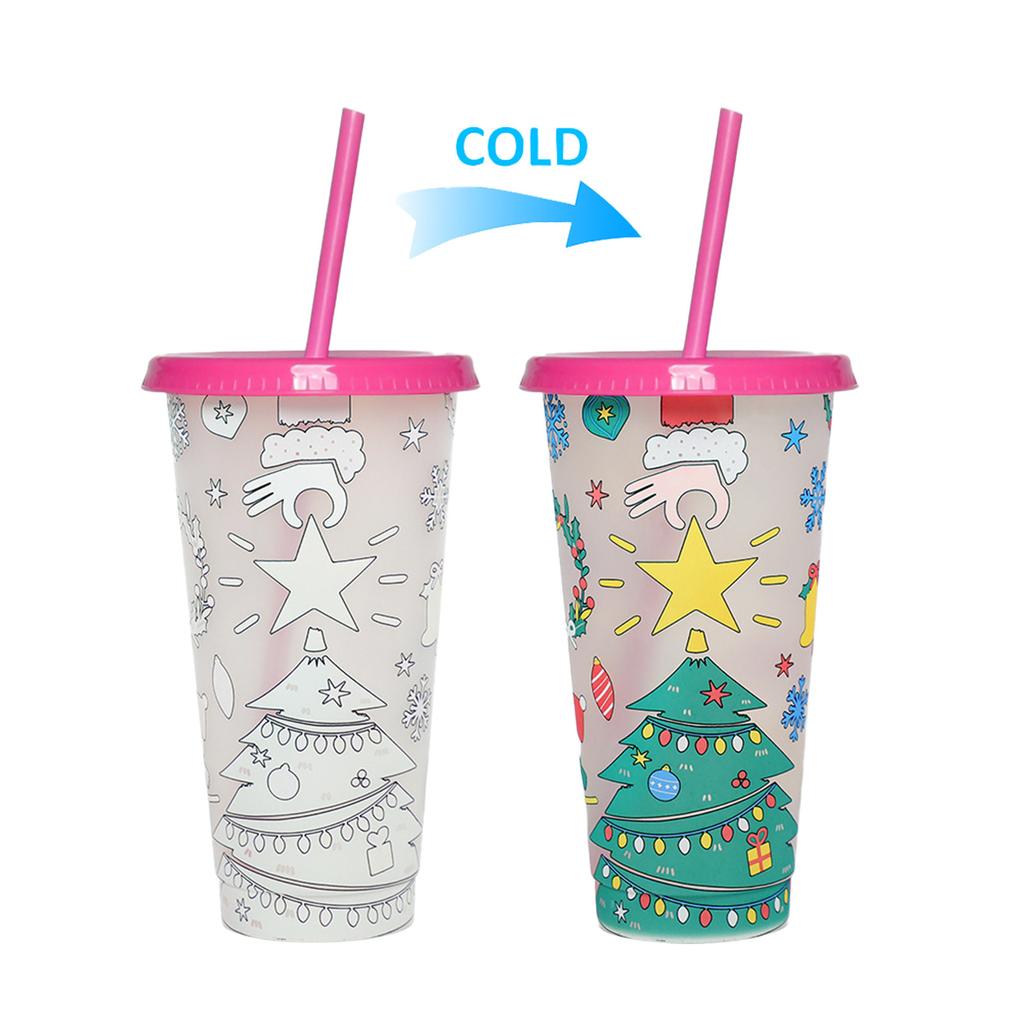 Magical Color Changing Christmas Tumbler Cup With Lid And Straw