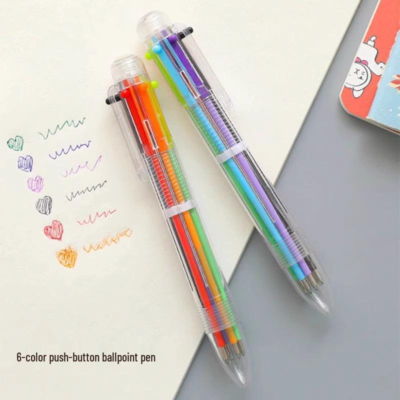 Six-Color Cute Cartoon Ballpoint Pen with Push Button