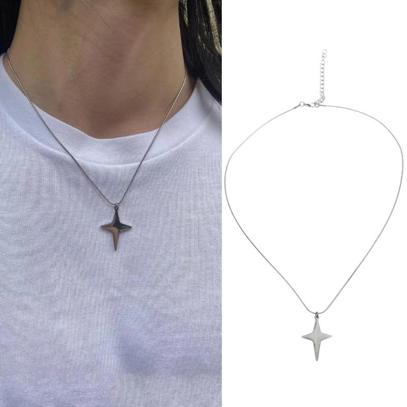 Simple Four Pointed Star Necklaces for Women Girls Cross Pendant Necklace Crucifix Choker Necklace Party Jewelry Gifts