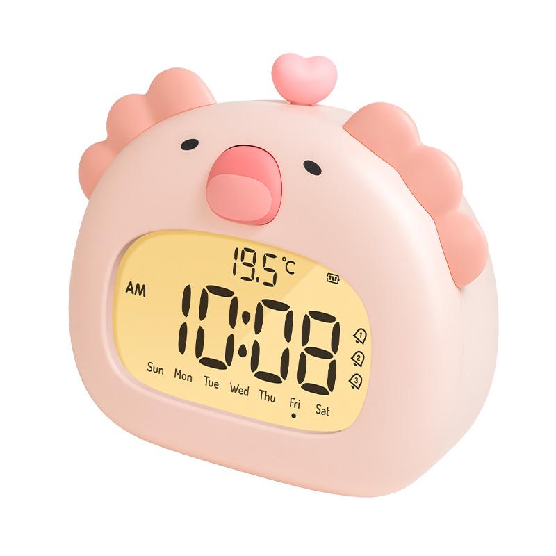 Cute Alarm Clock for Kids, Sleep Trainer with Time-to-Rise Light & Temperature Display, USB Rechargeable Night Light