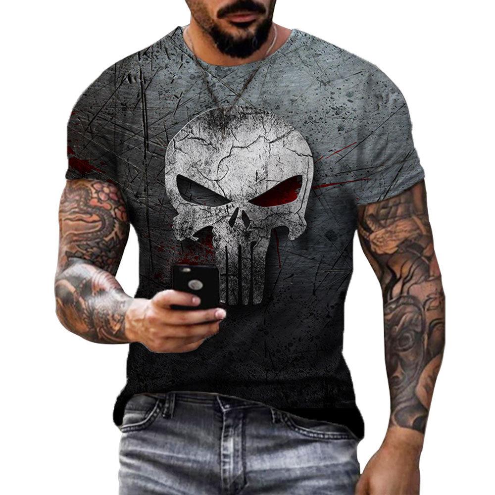Terrifying Skull 3D Printed Short Sleeved T-shirt Summer Breathable Polyester Simple Round Neck Top