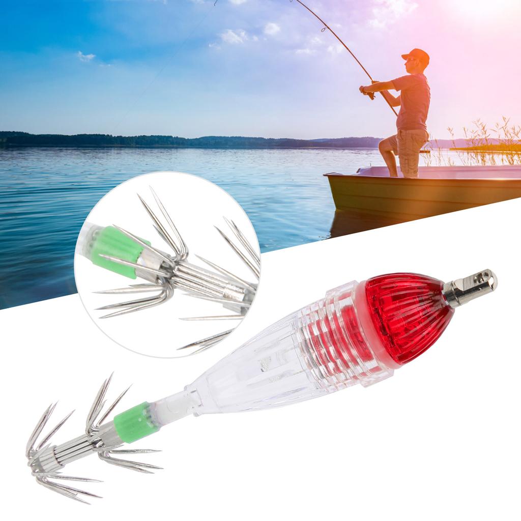 Fishing LED Lure Light Squid Shape Red Light Color Bait Underwater Lamp with Hook