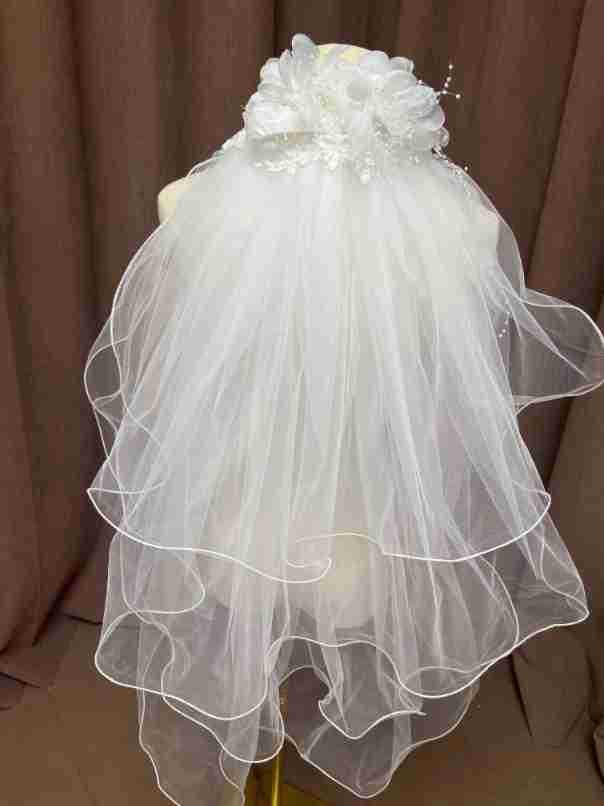 Retro Bride Fairy Wedding Dress with 3D Floral Pearl Tassel Veil & Layered Headband