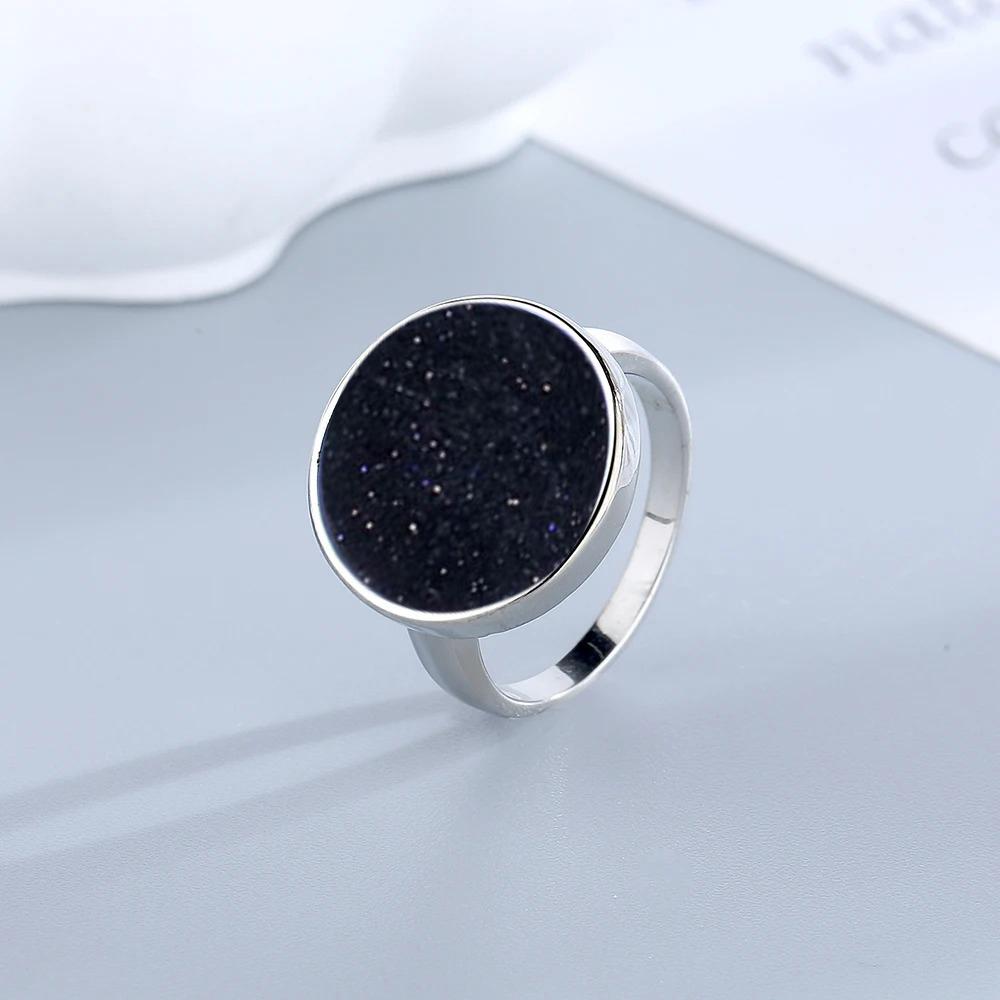 Women Ring 15MM Natural Stone Lapis Agate Malachite Brief Design Cute Ring Fashion Women Party Jewelry