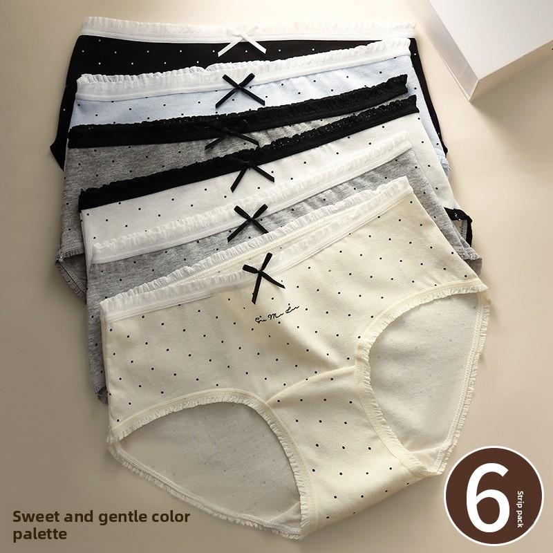 Women's Spring and Summer Sweet Bow Tie Cotton Bacteriostatic Extended Mid Waisted Briefs