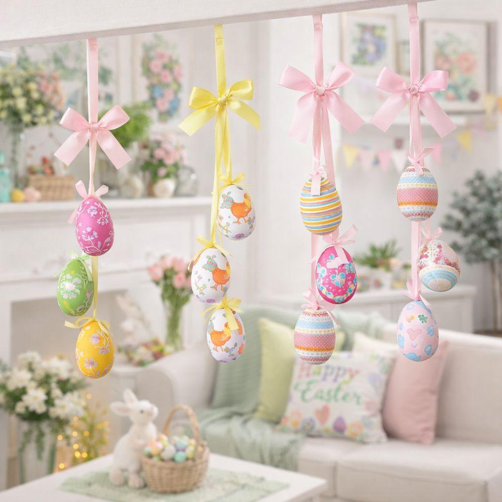 Painted Easter Eggs Hanging Pendant DIY Crafts Easter Tree Decor Colorful Eggs String  Home Decor