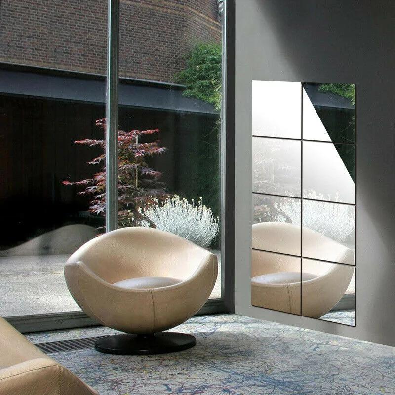 9PCs 15CM Square Mirror Wall Stickers Square Reflective Mirror Film DIY Adhesive Decoration