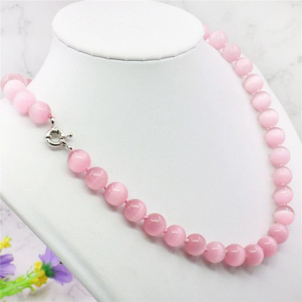 Collana con pietra occhio di gatto rosa opale messicano rotondo da 10 mm Collana con catena in corda fatta a mano Gioielli fai da te Affascinante naturale AAA (Ordine minimo 1)