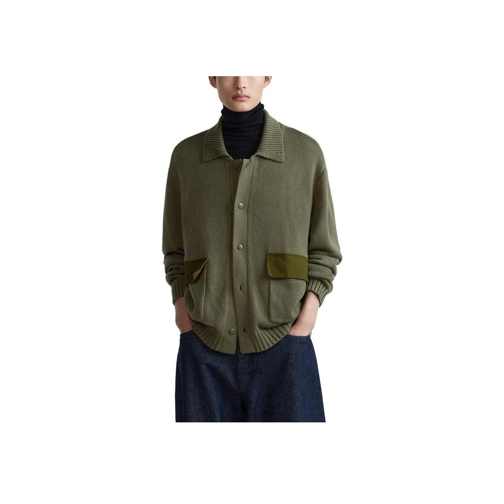 Zara Ss24 Year Of The Dragon Limited Edition Casual Lapel Drop Shoulder Cardigan Knit Sweater Men Sweater Khaki 9598419-505