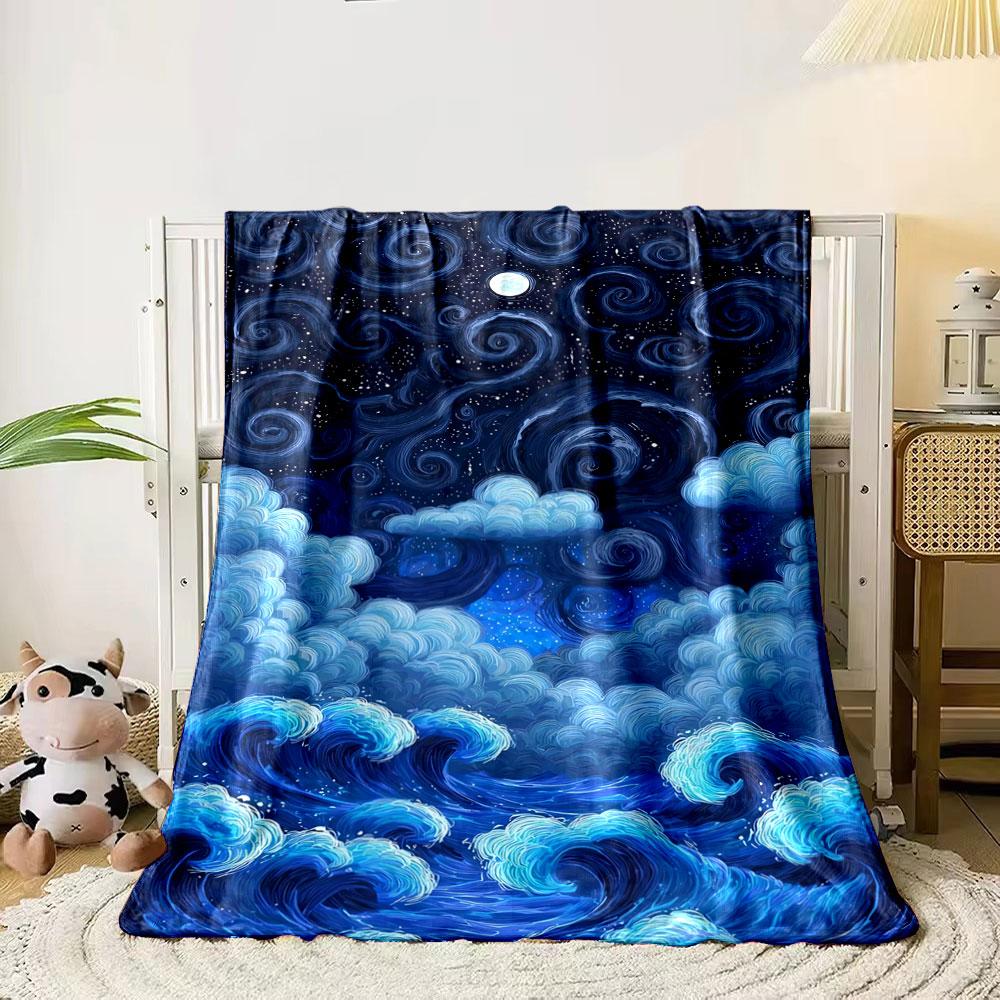 Swirling Patterns of Waves, Clouds, and a Starry Night Sky with a Moon. for All Seasons Blanket Lunch Break Throw Gift
