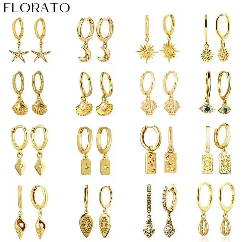 Evil Eye 925 Silver Ear Needle Exquisite Shell Zircon Retro Geometric Pendant Earrings for Women Fashion Party Jewelry