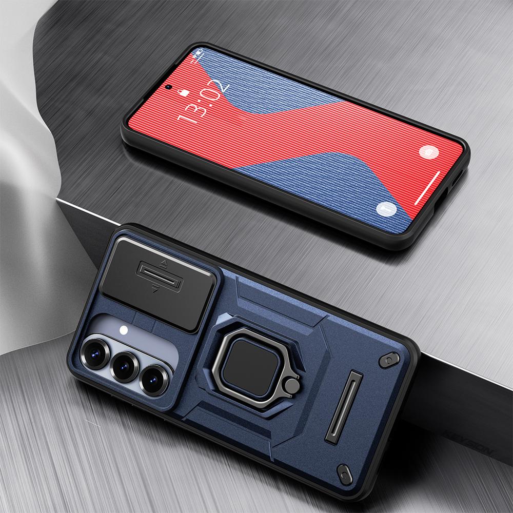 KEYSION Shockproof Armor Case for Samsung S26 Ultra 5G Slide Camera Lens Protection Ring Stand Phone Cover for Galaxy S26+ Plus
