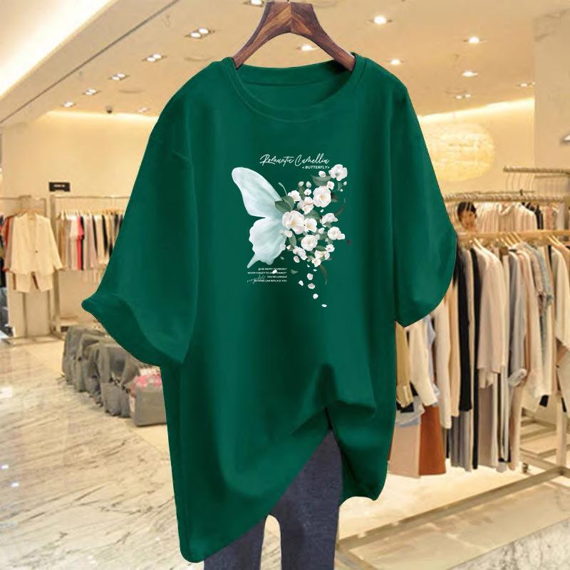 Black butterfly print cotton short-sleeved t-shirt women's summer ins niche design loose half-sleeved top