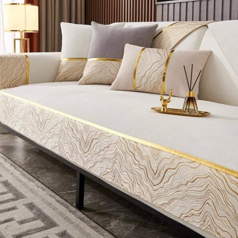 Light Luxury Gold Edged Sofa Cover Anti Cat Scratch and Wear-resistant Living Room Sofa Cushion Cover Suitable for All Seasons
