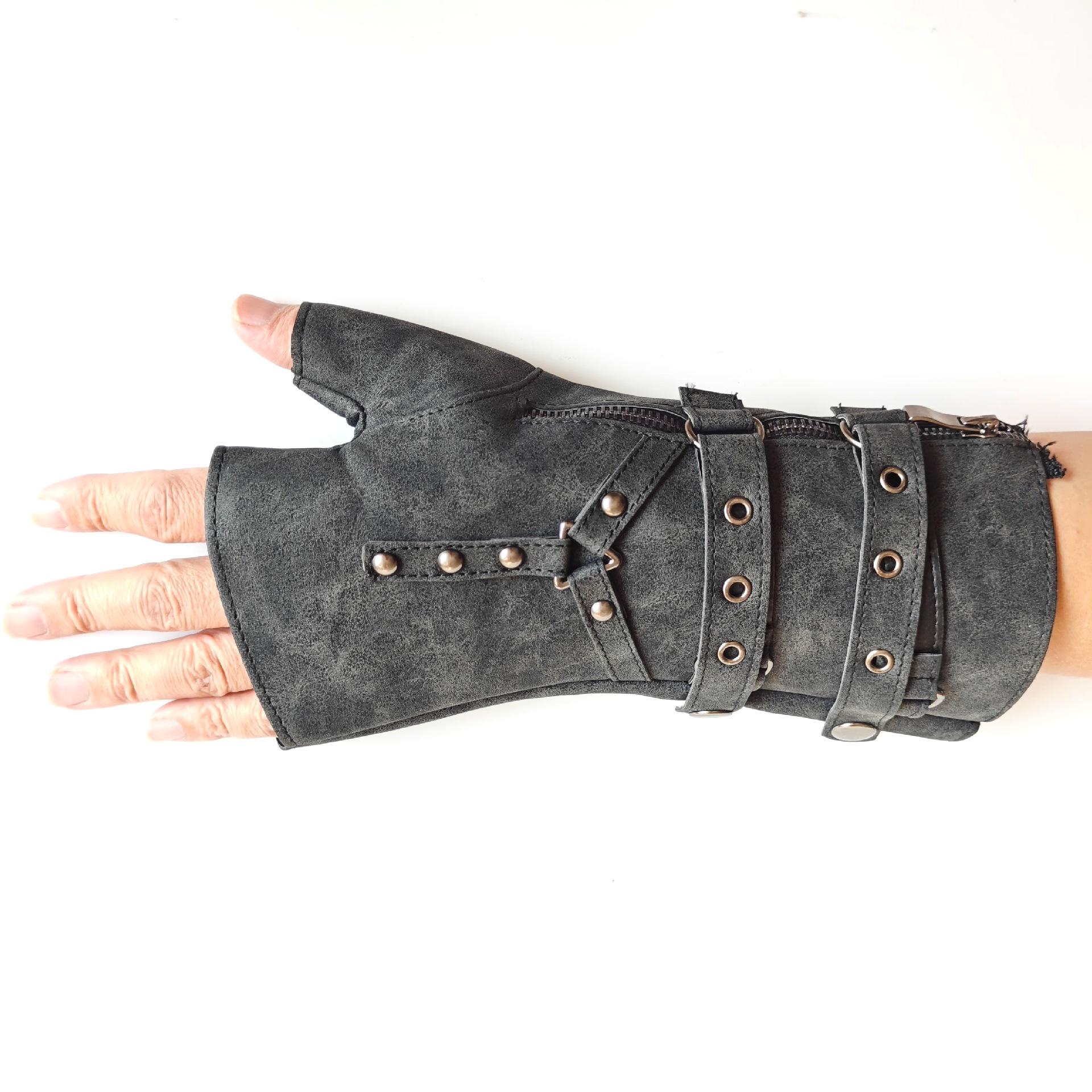 Men s Retro Punk Half-Finger Leather Motorcycle Riding Gloves