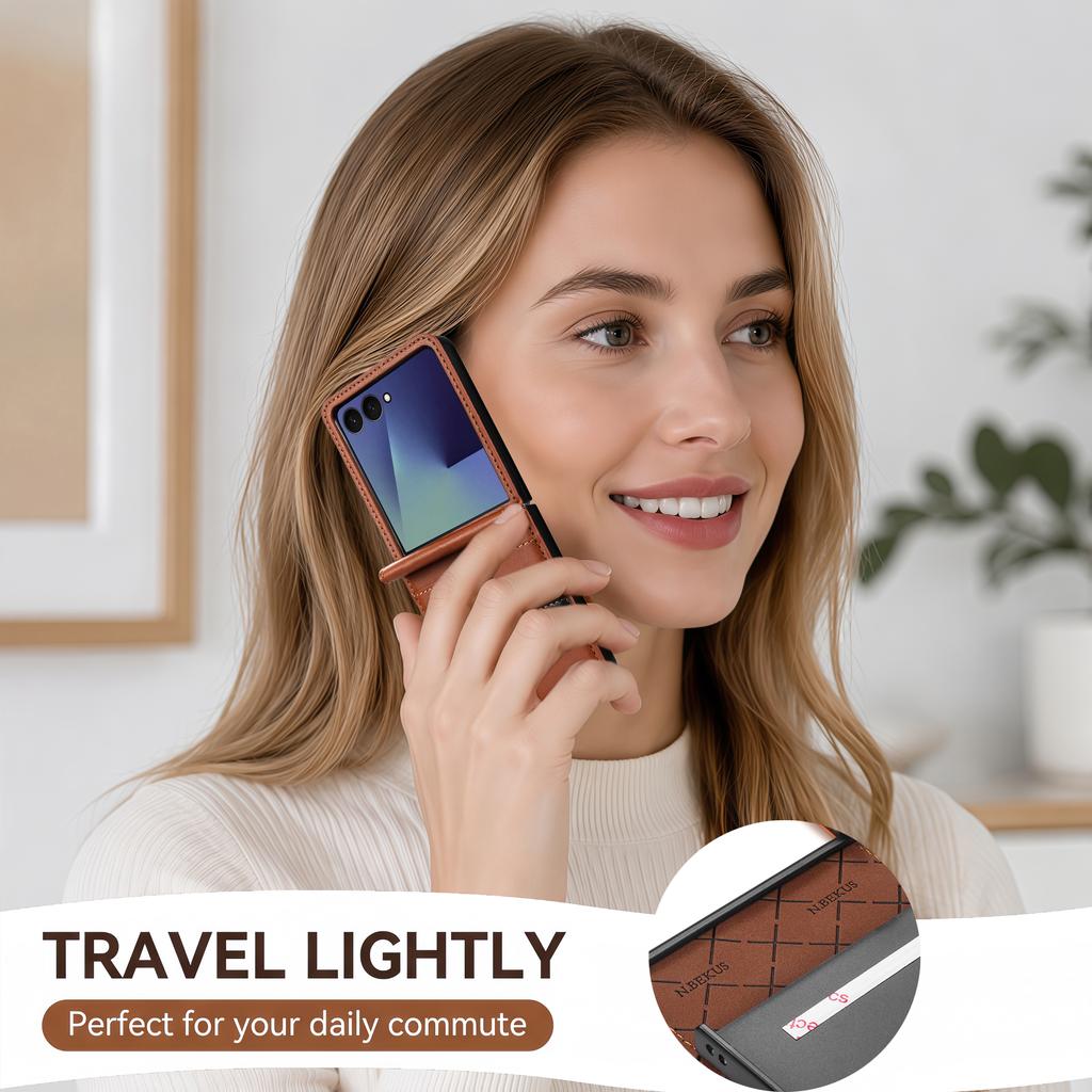 Splice Cards Solt Leather Phone Case for Samsung Galaxy Z Flip 8 7FE 6 5 4 3 Shockproof Comfortable Grip Slim Portable Cover
