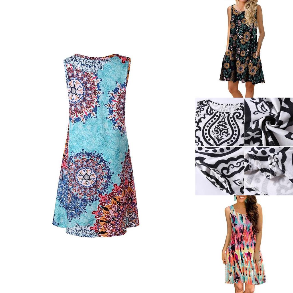 Women's Summer Boho Floral Tank Dress With Comfortable Loose Fit For Casual Beach Outings