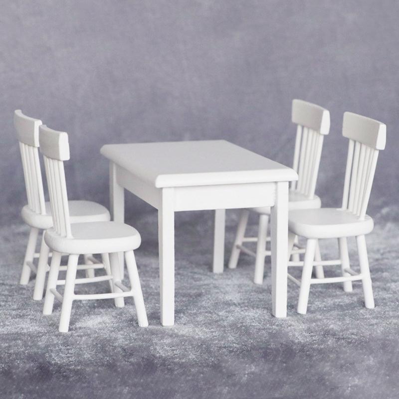 1/12 Dollhouse Kitchen Room Furniture Dining Table/Chair for Doll House Miniature Layout Kids for Play House Toy Micro L