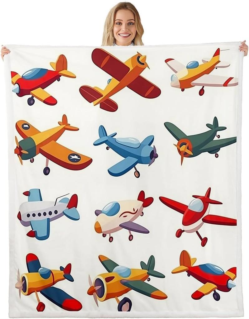 Colorful Airplane Blanket Soft Fleece Throw Kids Room Decor Aviation Theme Baby Gift Home Decoration
