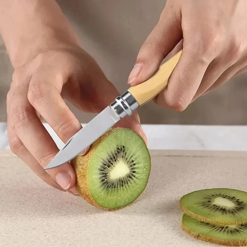 Fruit Folding Knife Wooden Handle Fruit Peeling Knife Meat Cleaver Chef Knife  Stainless Steel Pocket Knife Kitchen Accessories