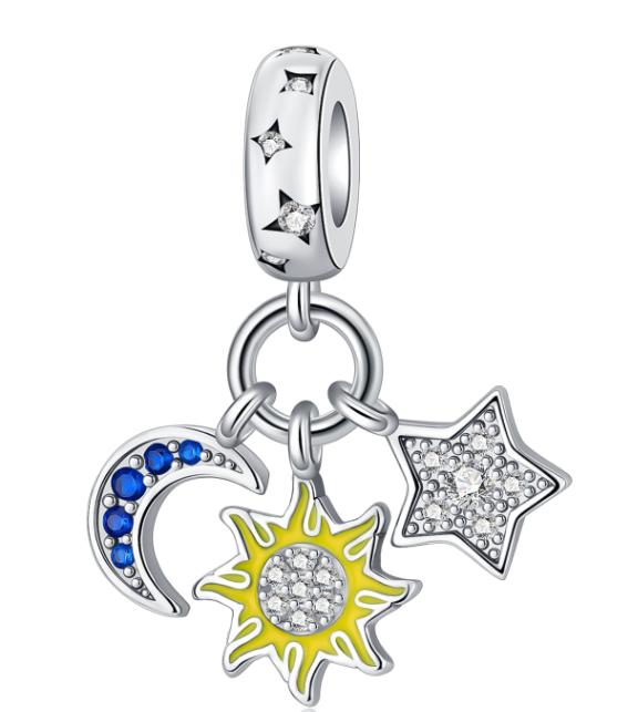 Original Copper Colorful Charms Sun Moon And Star Beads Earrings Pendants Fit Bracelet Necklace Diy Jewelry Gift