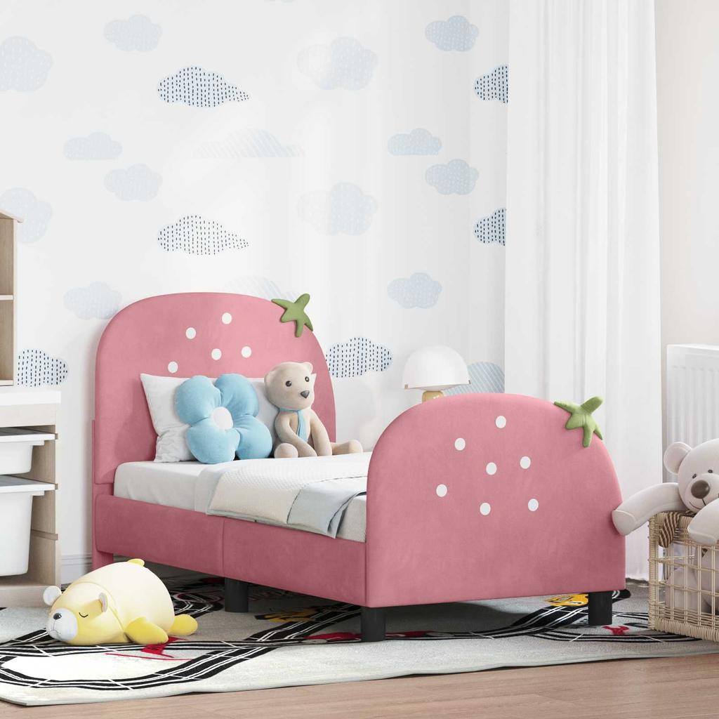 Kids Bed Frame with Headboard Pink 70 x 140 cm Velvet