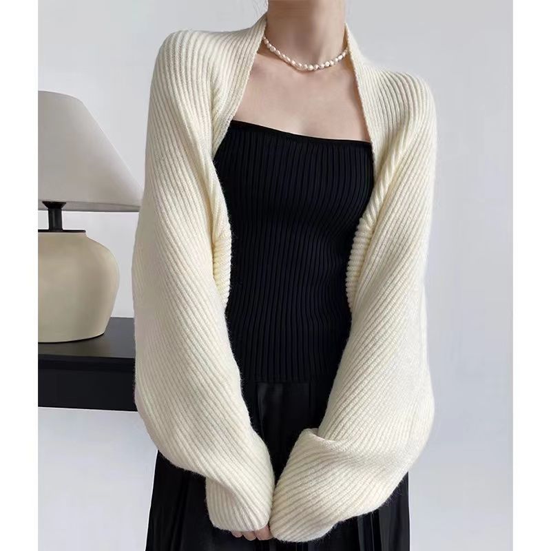 Thick Premium Elegant Vest Knit Cardigan Women Autumn Winter Batwing Sleeve Cropped Cape