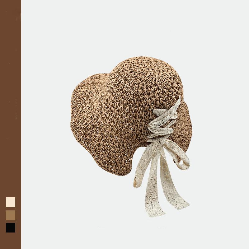 Lace Bow Straw Hat Women's Sun Hat Summer Foldable Big Brim Sun Hat Seaside Vacation Beach Sun Hat