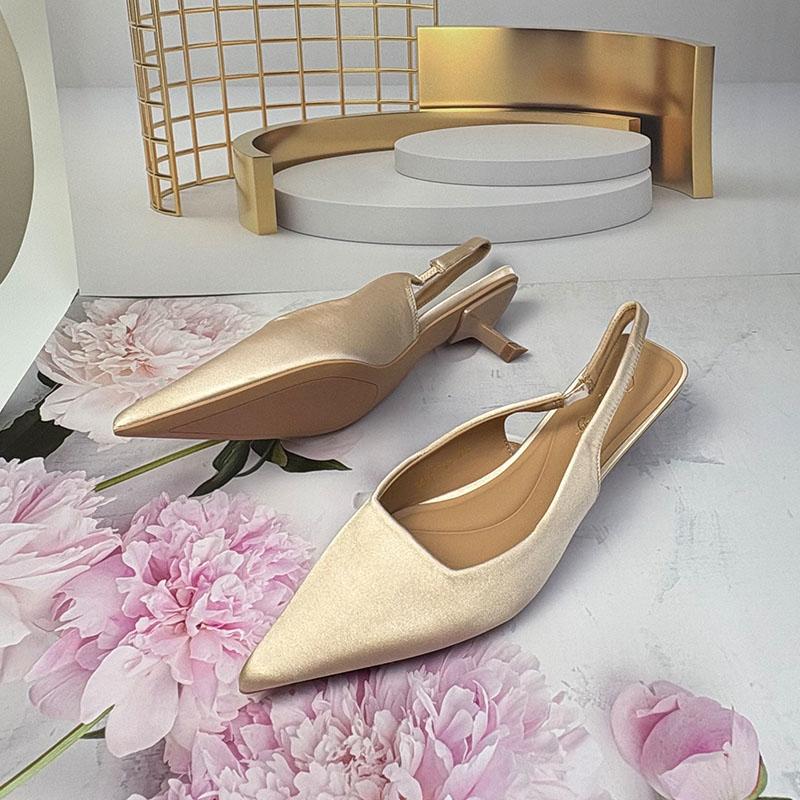Fashion Fashion Pointed Toe Ladies Pumps Heels Shoes Shallow Female Slip On Footwear Silk Women Medium Heels Shoes Sandals 2025 New