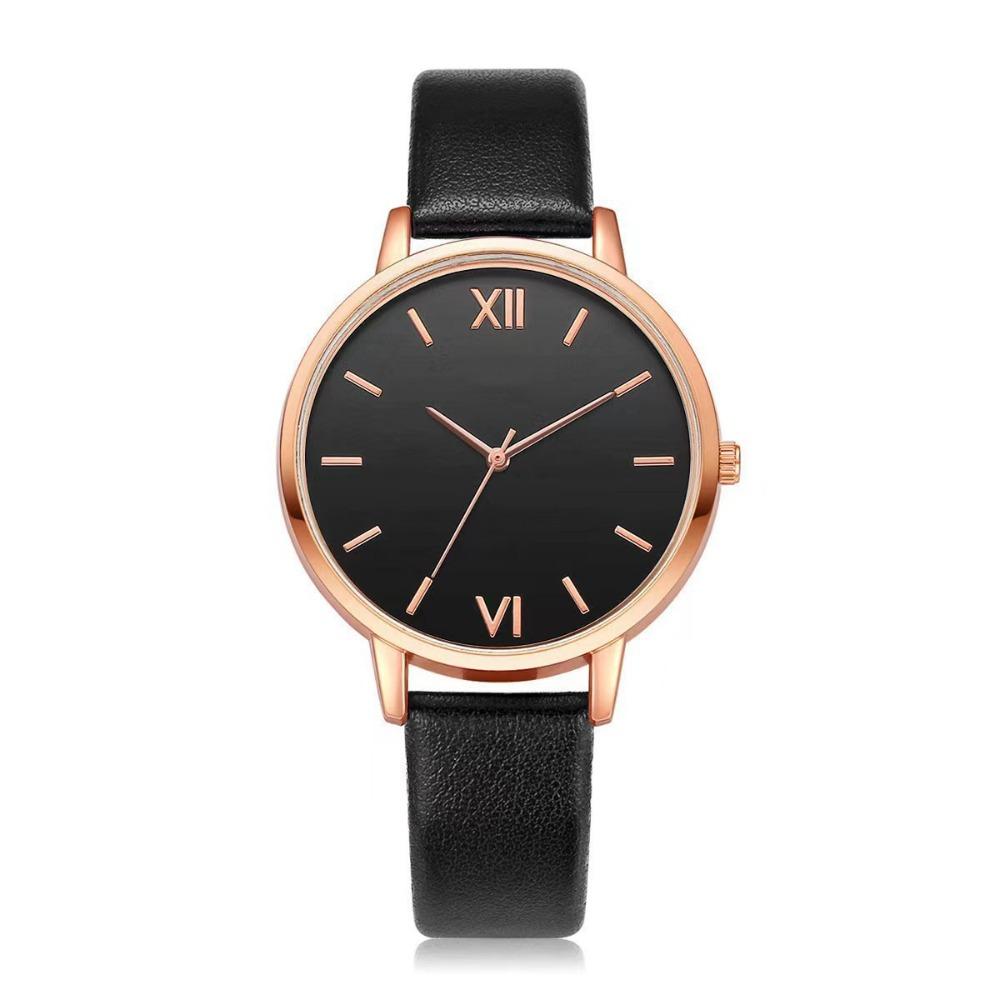 Leather Band Quartz Watch PU Strap Ladies Watch Minimalist Analog Watch  Formal Occasions чёрный