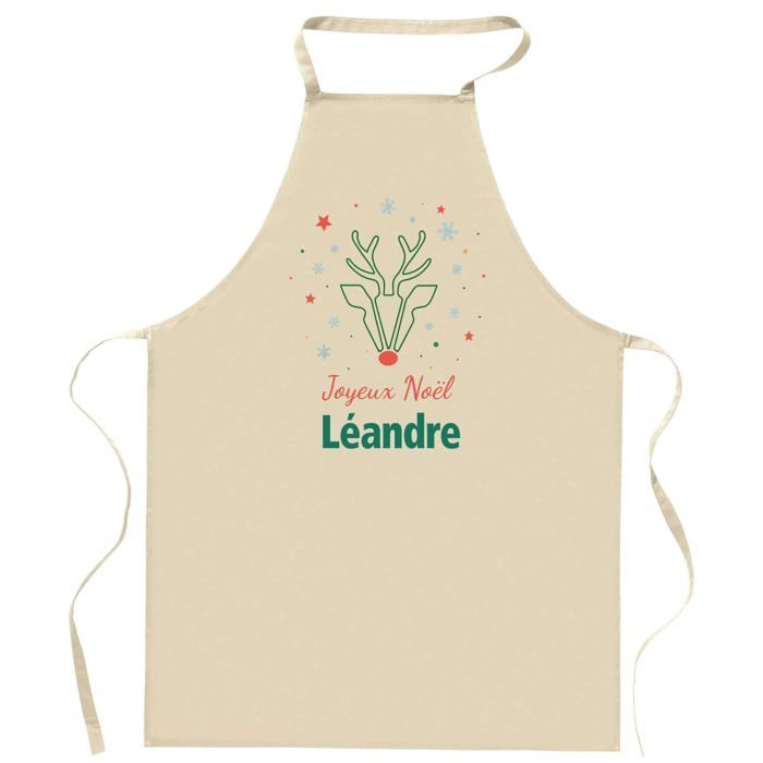 Tablier de cuisine - Joyeux Noël Léandre - Motif Cerf - Coton robuste - Impression France