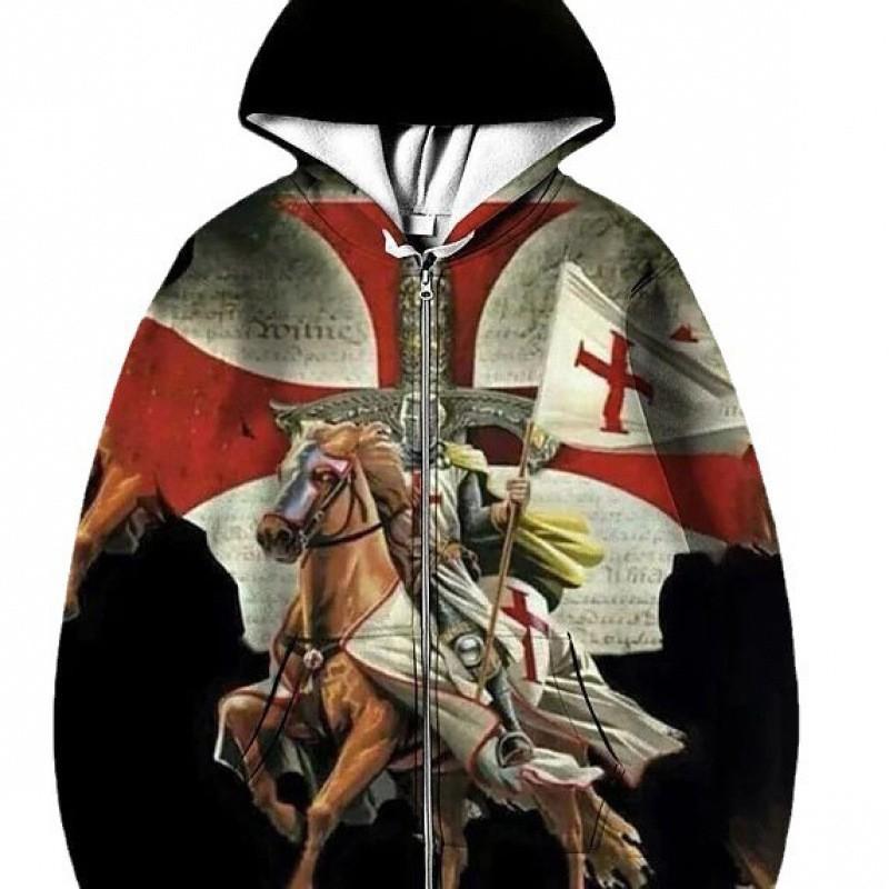 Mens Hooded Zip-Up Sweatshirt 3D Digital Print Loose Fit Streetwear Casual Pullover Fall