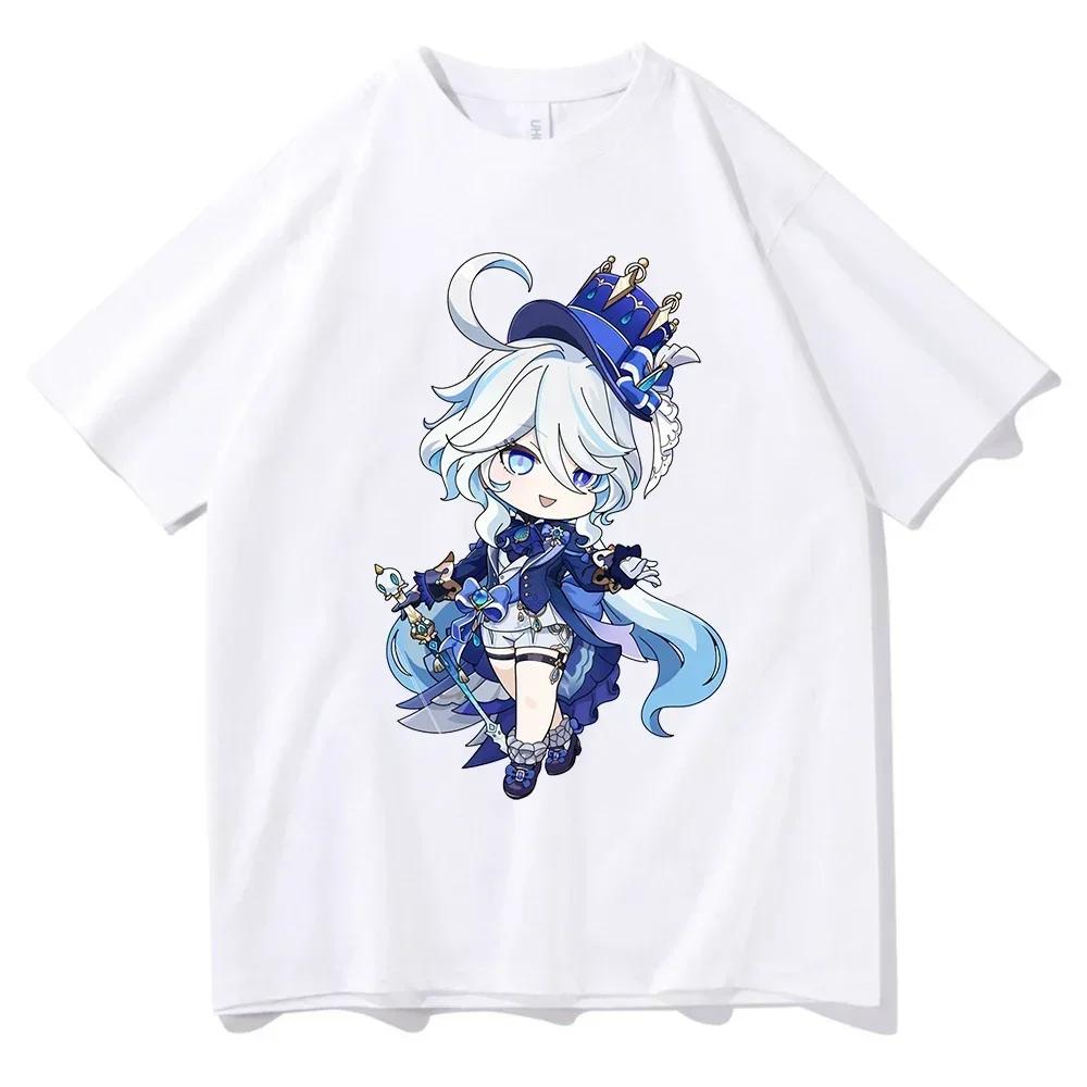 Anime Genshin Impact Furina T Shirts Kawiai Women T Shirt Aesthetic Short Sleeve T-shirt Unisex Tees Vintage Clothing Tops Y2k