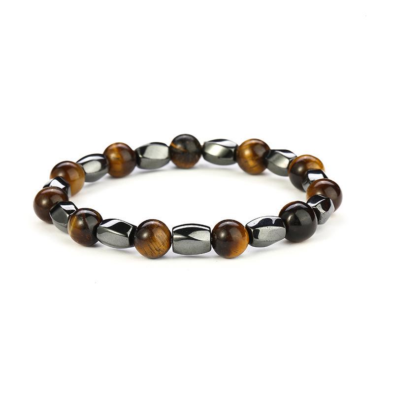 Tiger Eye & Volcanic Rock Beaded Magnet Bracelet with Obsidian Gallstone