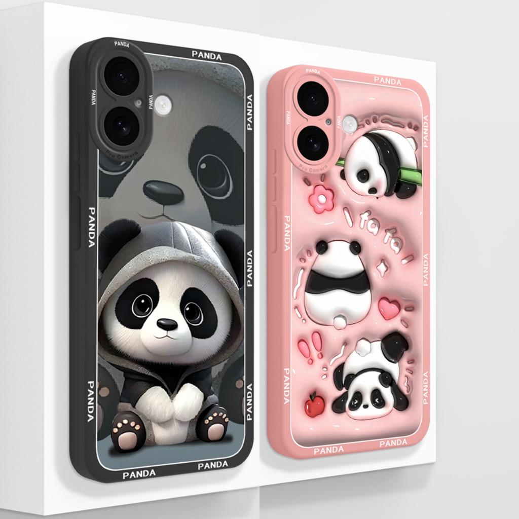 Cute Panda Case For iPhone 17 Pro Max / iPhone Air High Quality Back Cover Liquid Silicone Anti Drop Soft Bumper For iPhone17