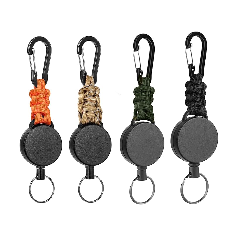 

[wowjimi] button to climb the mountain set of 4 reel keychain Loss prevention powerful metal wire extend Maximum 60cm carabiner key reel reel