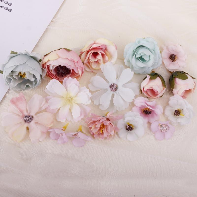 Rose Mixed Artificial Flowers Heads Silk Fake Flowers for Home Room Decor Wedding Decoration DIY Craft Garland Gifts Accessories