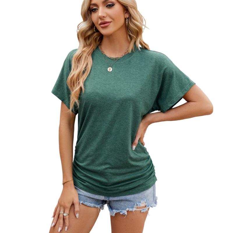 Women's Summer Solid Color Round Neck Loose Short-sleeved T-shirt Top