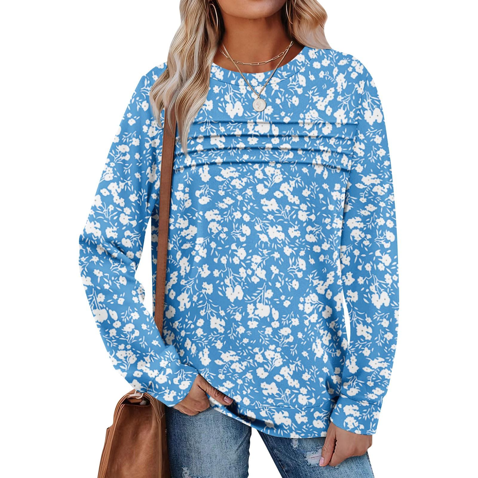 

Женский повседневный свитшот с длинным рукавом и круглым вырезом, приталенный плиссированный топ XL синий