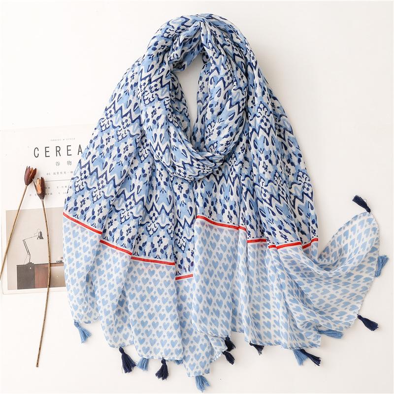 Fashion Luxury Ink Painting Floral Tassel Viscose Shawl Scarf Lady High Quality Wrap Pashmina Stole Bufandas Muslim Hijab