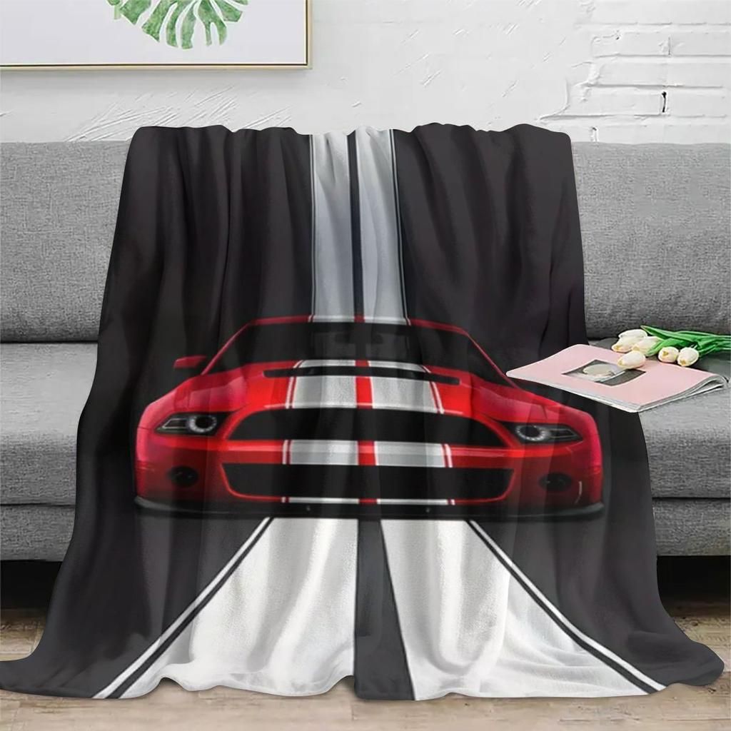 Red and white sports car pattern Flannel printed blanket suitable for all seasons suitable for living room office sofa travel